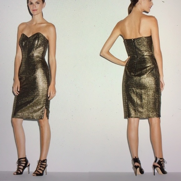 Milly Gold Metallic Strapless Dress 6 - Picture 4 of 12